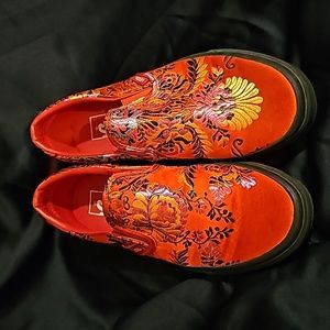 Vans Lunar New Year Festival Satin Red Floral Slip Ons Women's 8.5